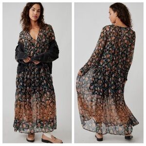 NWT Free People Black and Brown Floral Maxi Dress size M
